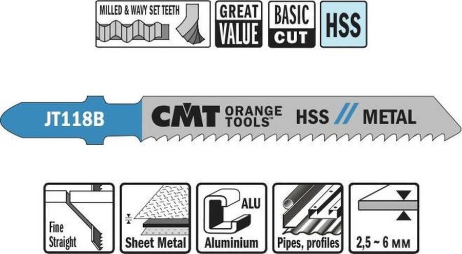 CMT JT118B-5 decoupeerzaag HSS 50 x 76 mm. 12tpi (plaatstaal aluminium buizen profielen)