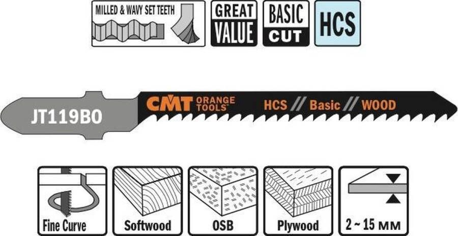 CMT JT119BO-5 decoupeerzaag HCS 50 x 76 mm. 12tpi (zacht hout OSB multiplex)