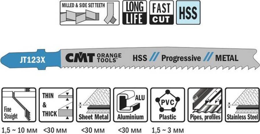 CMT JT123X-5 decoupeerzaag HSS 75 x 100 mm. 21-10tpi (plaatstaal aluminium kunststof buizen profielen RVS)