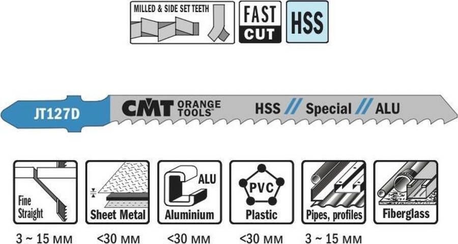 CMT JT127D-5 decoupeerzaag HSS 75 x 100 mm. 8tpi (plaatstaal aluminium kunststof buizen profielen glasvezel epoxy)