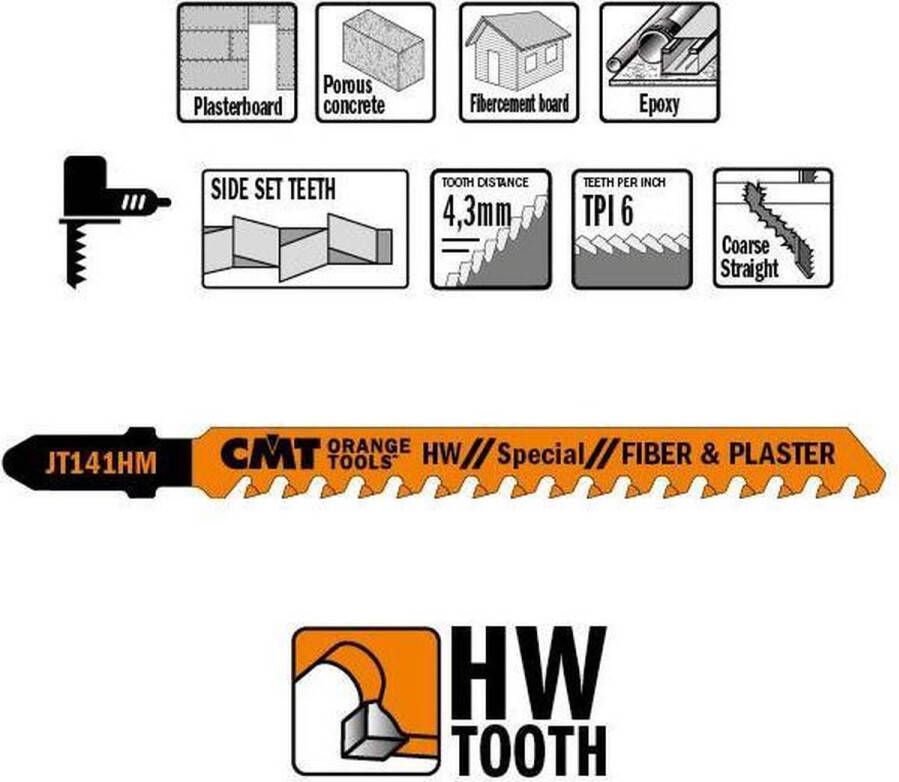 CMT JT141HM-3 decoupeerzaag HM 75 x 100 mm. 6tpi (gipsplaat beton vezelcementplaat glasvezel epoxy)