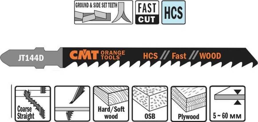 CMT JT144D-5 decoupeerzaag HCS 75 x 100 mm. 6tpi (hard zacht hout OSB multiplex)