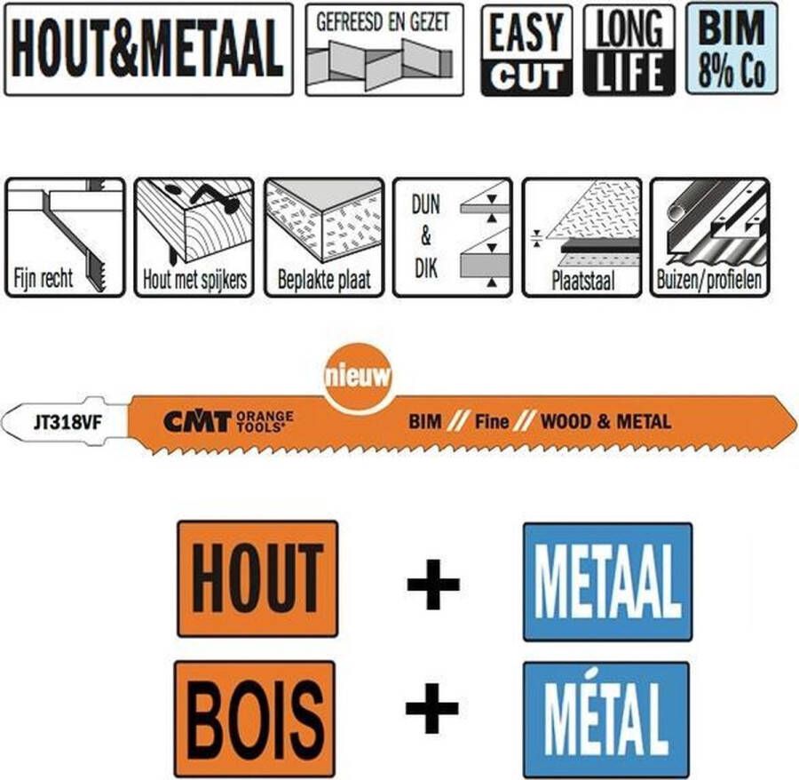 CMT JT318VF-5 decoupeerzaag BI-metaal 100 x 132 mm. 10-15tpi (hout met spijkers beplakte plaat plaatstaal buizen profielen)
