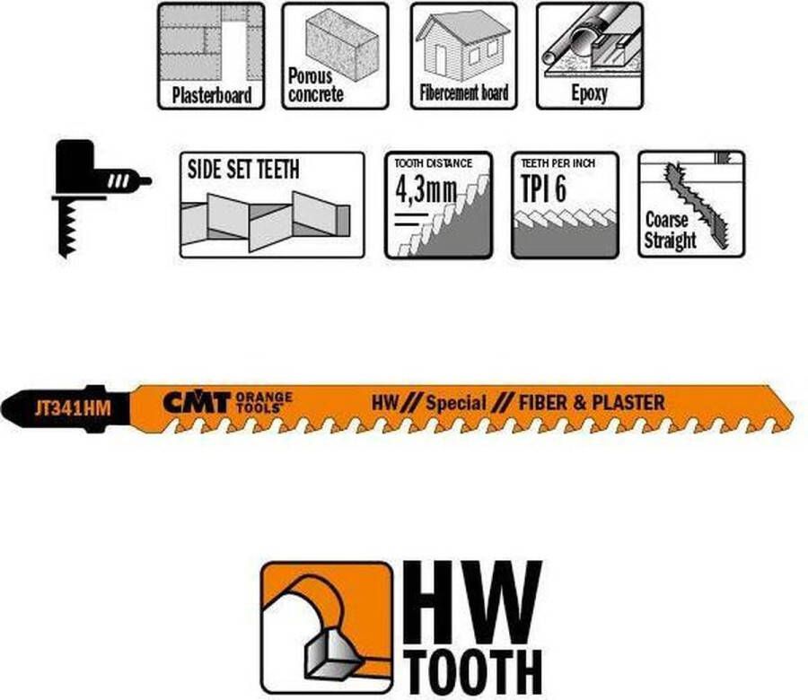 CMT JT341HM-3 decoupeerzaag HM 110 x 132 mm. 6tpi (gipsplaat beton vezelcementplaat glasvezel epoxy)