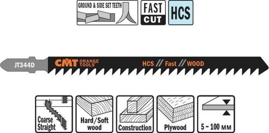 CMT JT344D-5 decoupeerzaag HCS 110 x 132 mm. 6tpi (hard zacht hout bouwhout multiplex)