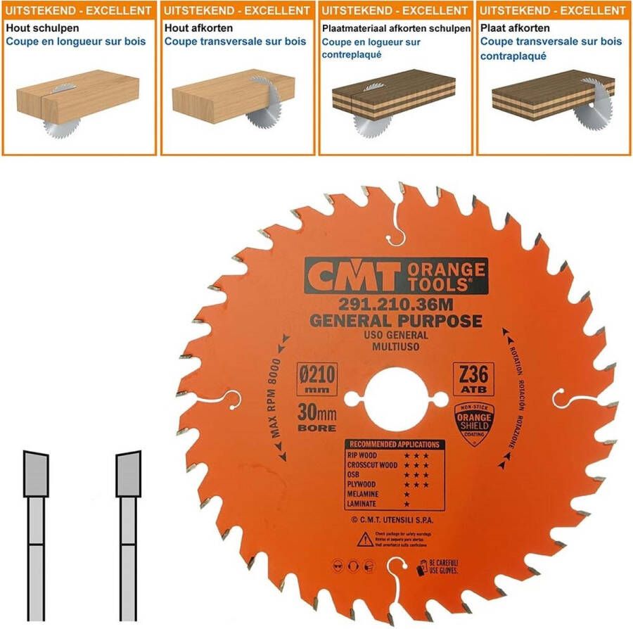 CMT Universele cirkelzaag HW 210x30x2 8 Z36 Massieve houtsoorten Multiplex