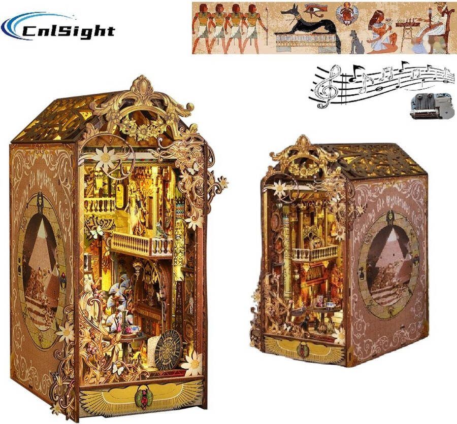CNL Sight Book Nook Kit (luxe editie)-Mysterieus Egypte Met Muziek Doos & Led- 3D houten modelbouw DIY Miniatuur Huis Kit Boek Nook- Model Bouwpakket met Lichten DIY Poppenhuis Kits voor Kinderen en Volwassenen Cadeautje