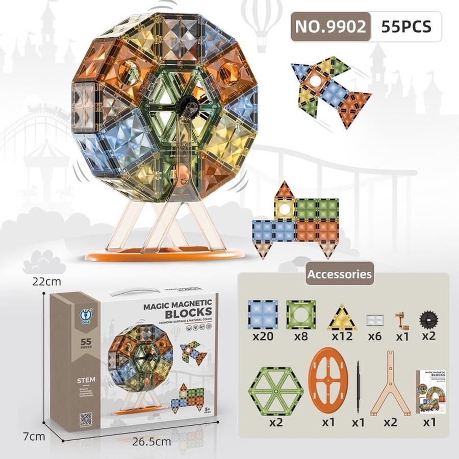 CNL Sight 55 Stuks Magnetische Bouwstenen 4D Magnetisch Spoor Speelgoed voor Kinderen Montessori Puzzelblokken Educatief Geschenk Bouwset Voor Jongens en Meisjes 3 Jaar +