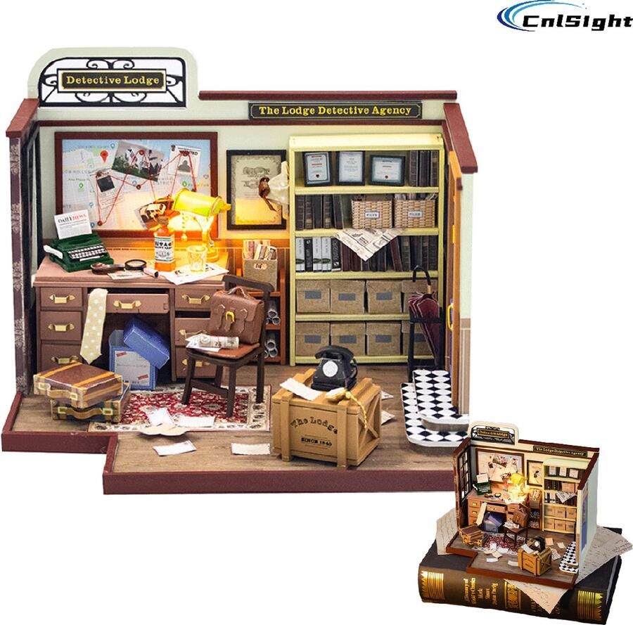 CNL Sight Premium Miniatuur bouwpakket (Magisch detectivebureau)- Miniatuur bouwpakket-miniatuur poppenhuis-houten modelbouw-Met LED verlichting- 20x15x15cm- Poppenhuis – Voor 14 jaar +