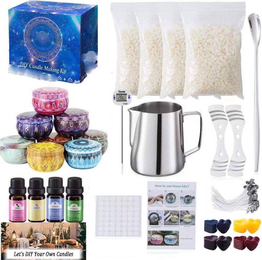 CNL Sight Geurkaarsen DIY Zelf Kaarsen Maken Set -Candle Making Kit- Met Kaarsen Wax thermometer，Gietvorm Kaarsenlonten Lonthouder Afplakstickers en Roerstokje – DIY – Geurkaars Mallen – Paraffine – Kaarsjes – Soja Wax – Starterspakket Kaarsenhouder
