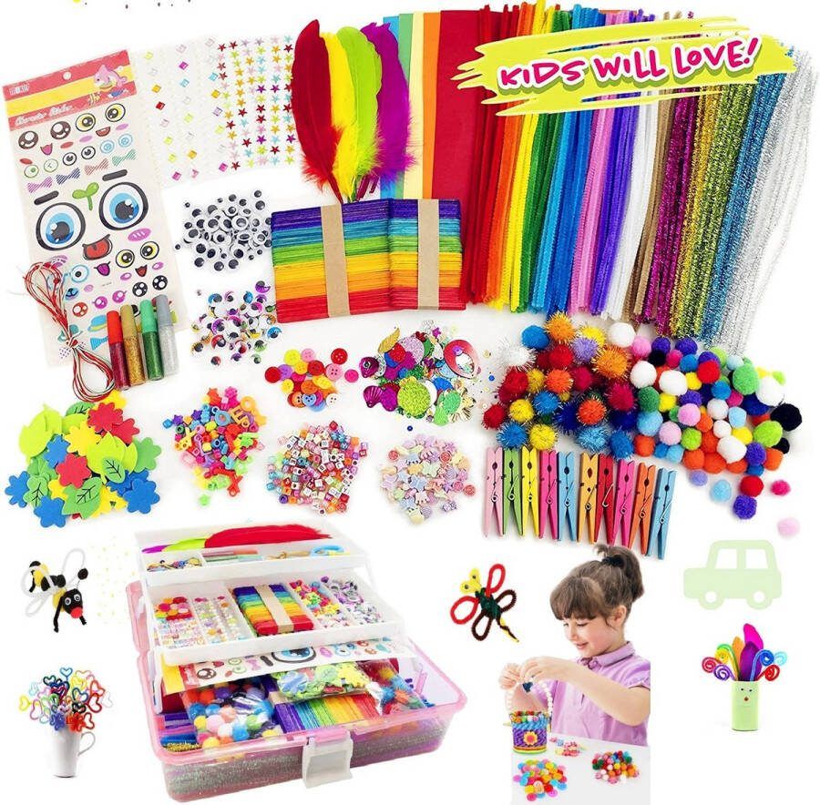 CNL Sight Knutseldoos Zelfmaakset-1000+PCS Creatief- Knutselpakket -Knutselwerk voor Kinderen-knutselaccessoires Creatief Speelgoed Knutselkoffer Knutselset Knutselbox Knutselen Meisjes Knutselen Jongens Knutselen voor kinderen