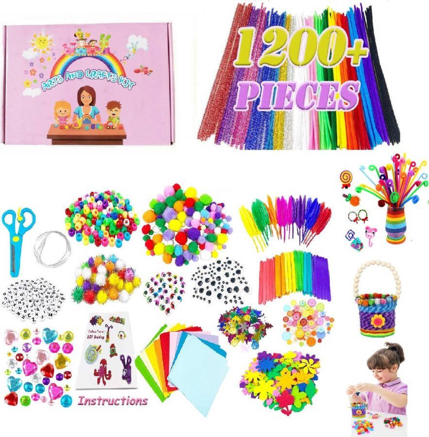 CNL Sight Knutseldoos Zelfmaakset-1200+PCS Creatief- Knutselpakket -Knutselwerk voor Kinderen-knutselaccessoires Creatief Speelgoed Knutselkoffer Knutselset Knutselbox Knutselen Meisjes Knutselen Jongens Knutselen voor kinderen