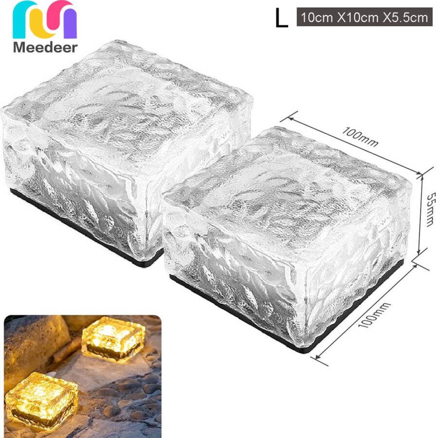 CNL Sight Meedeer Grondspot(2 stuk Maat L ) Solar Ice Cube LED- 10cm*10cm*5.5cm- Tuinverlichting op zonne energie-Licht-solar Tuinverlichting op zonne-energie-warmlicht Brick light IP68 (Size : 10cm X10cm X5.5cm)