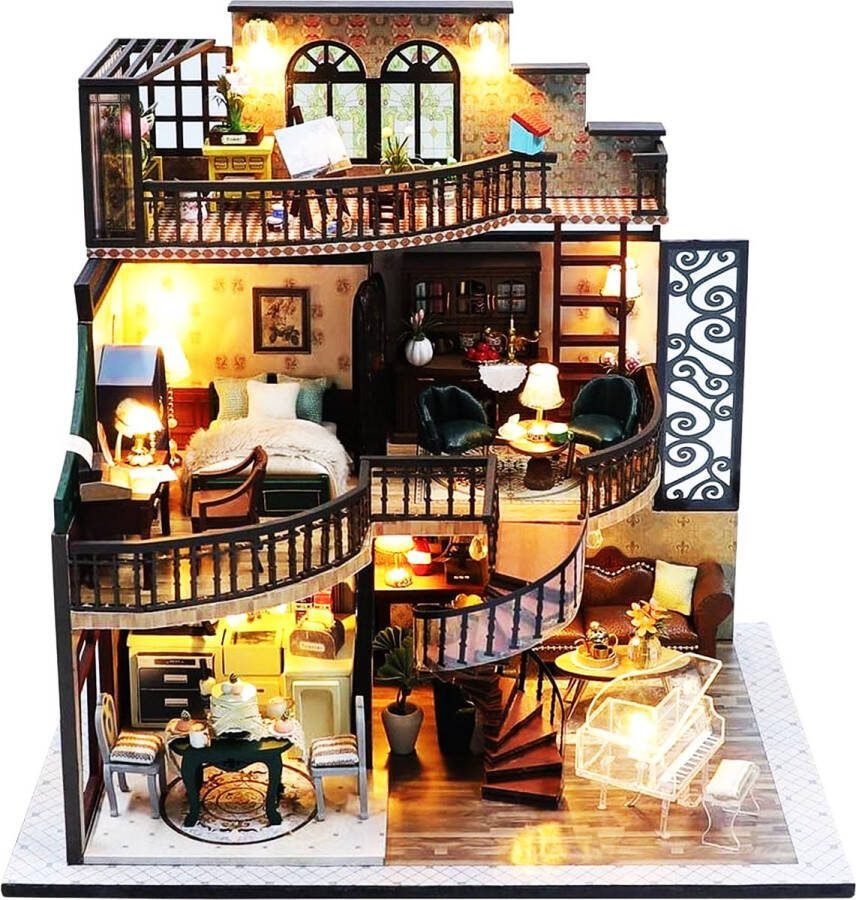 CNL Sight Meedeer Premium Miniatuur XXL bouwpakket houten modelbouw-Bouwpakket Voor Volwassenen (14+) Modelbouwpakket DIY Poppenhuis – incl. Led Licht