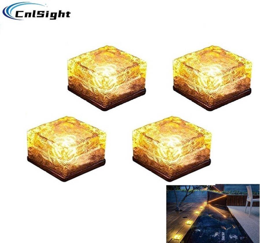 CNL Sight Opruiming! Solar Grondspot(4 stuks Maat M ) Solar Ice Cube Grondspots-solar Tuinverlichting op zonne-energie-warm wit- Glazen IP68 7cm *7cm*5cm