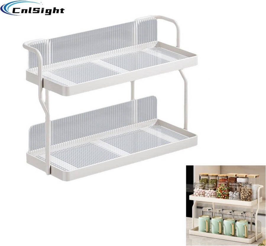 CNL Sight Premium Keuken Dubbellaags Kruidenrek Dubbel Kruidenrek Badkamerplank Voor Badkamer- Multifunctionele organizer voor keuken en badkamer -Kleur: White