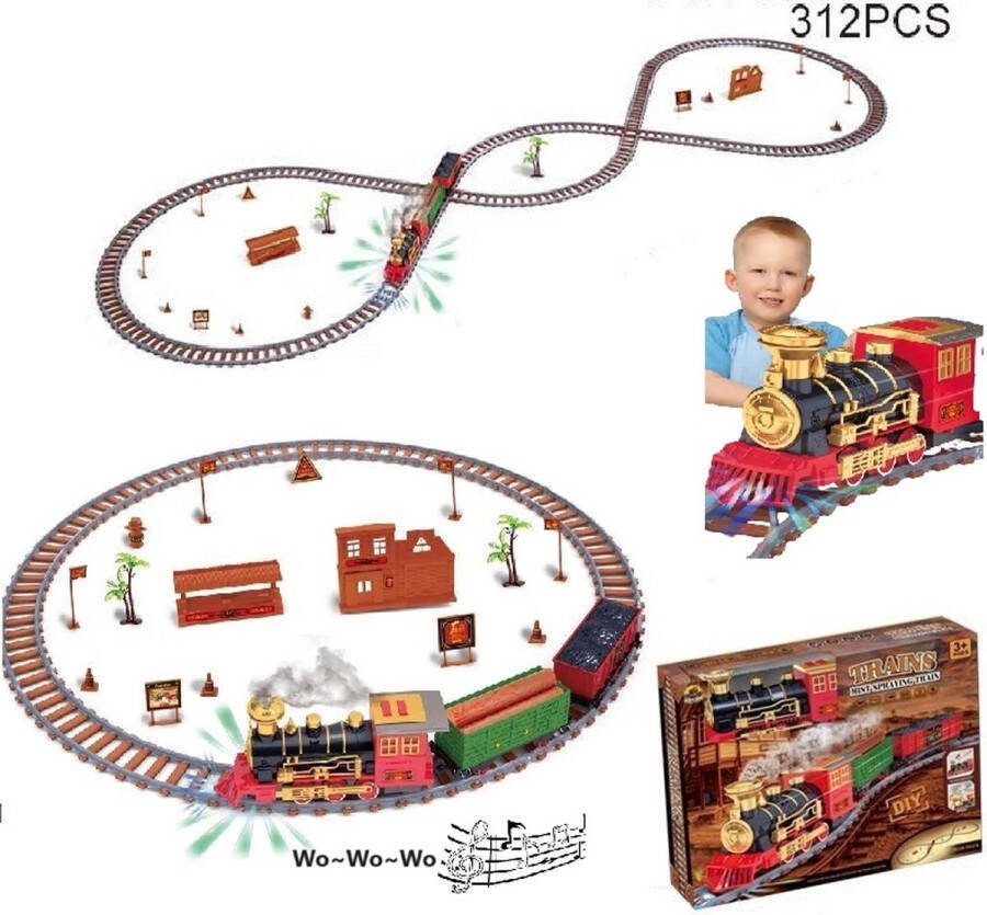 CNL Sight XXL Elektrische Trein Set -met drie cirkels treinbanen -Elektrische Trein speelgoed voor kinderen stoomtrein speelgoed kersttrein met rook geluiden lichten rails stoomlocomotief kerstcadeau voor jongens en meisjes vanaf 3 jaar