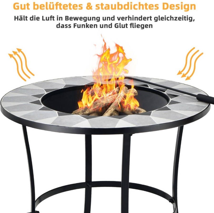 COAST™ Coast Outdoor Fire Pit Ronde Vuurtafel met Gaasdekking 65 x 65 x 70 cm Zwart