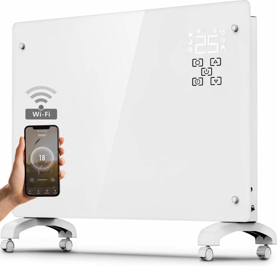 Coazy Tresko Coazy Verwarmingspaneel 1500W Vrijstaand of Wandmontage Convectorkachel Elektrisch met Thermostaat- 1500W Zwart Met WiFi & APP Energiebesparende Timer Elektrische Convector Verwarming Badkamer voor binnen Keramische Kachel