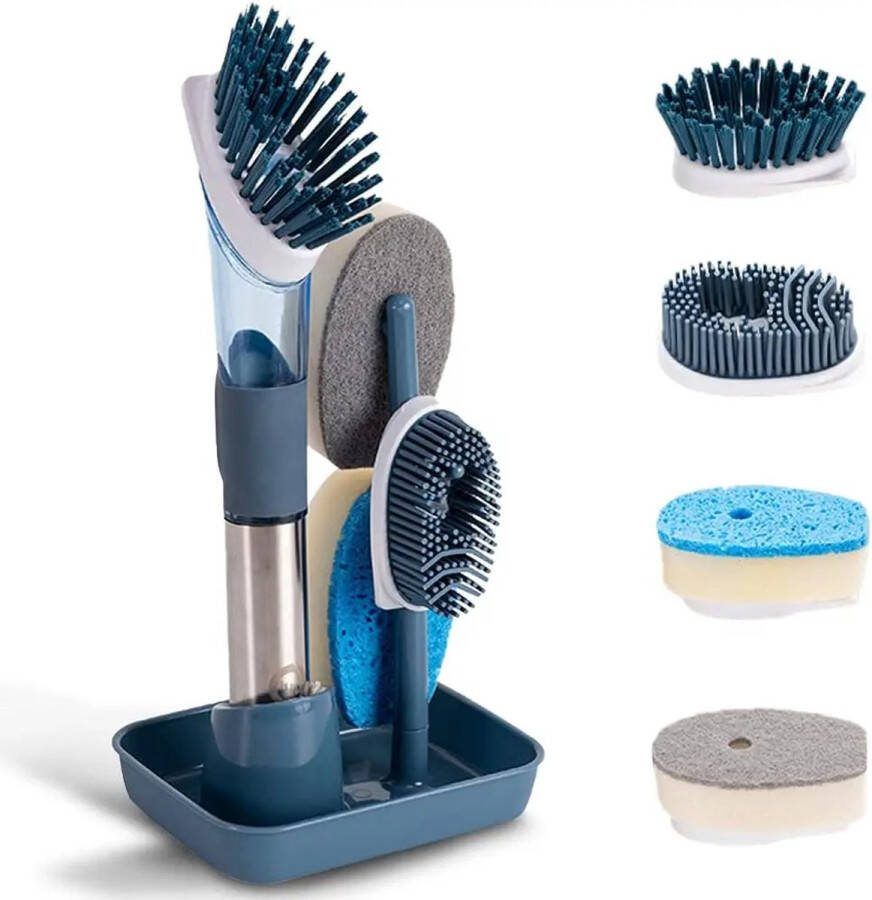 Cocho 4 in 1 Afwasborstel met zeepdispenser Afwasborstel set met houder Schoonmaakborstel Borstel