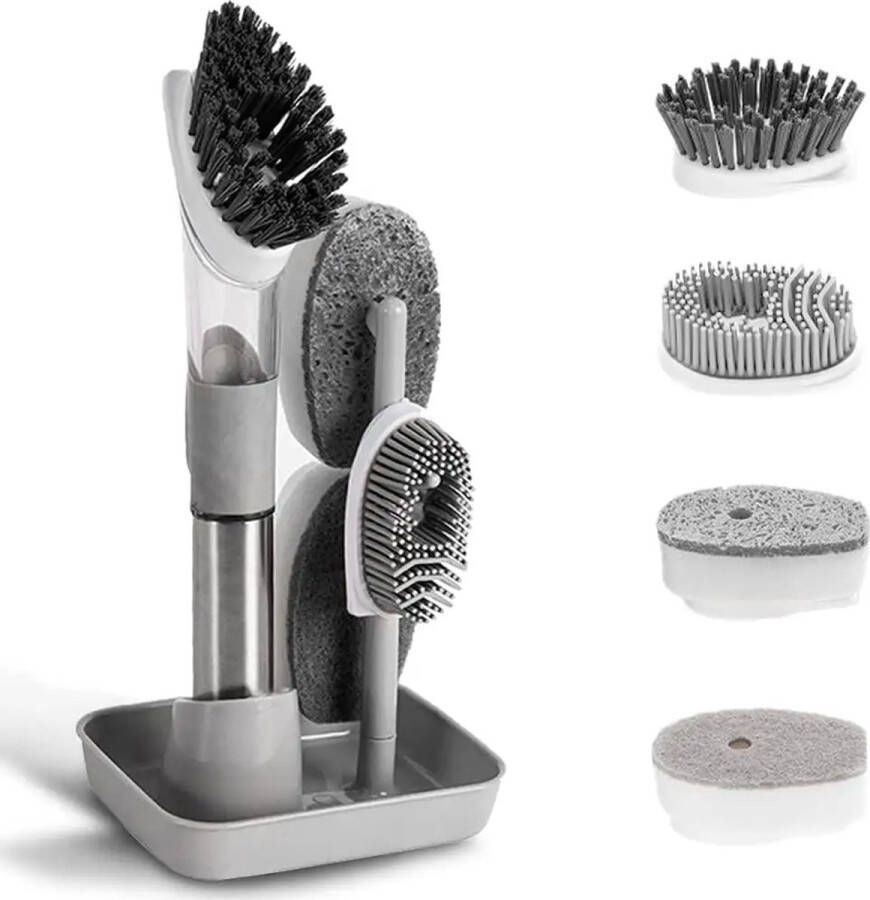 Cocho 4 in 1 Afwasborstel met zeepdispenser Afwasborstel set met houder Schoonmaakborstel Borstel