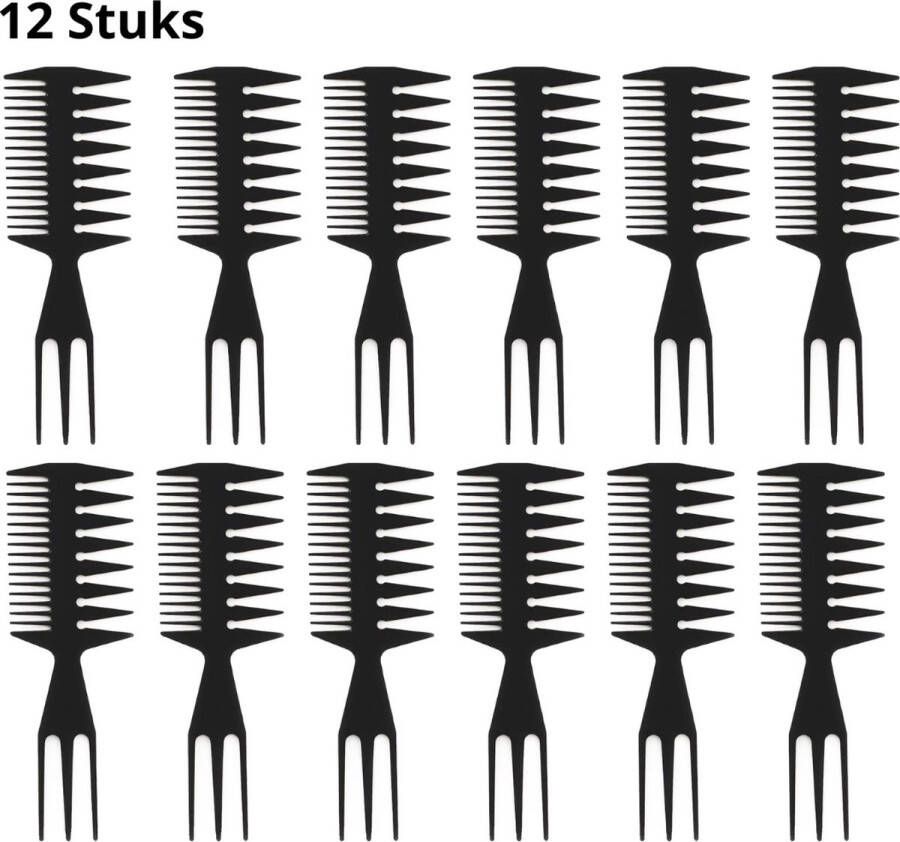 Cocho Brede 3 Way Kam Zwart 12 Stuks Styling Tool Kapper Kam Haar Kam