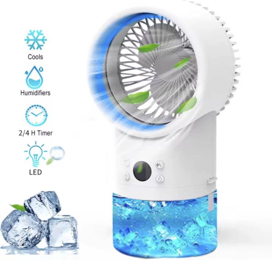 Cocho Pro Mini Aircooler Met Water 420ML LED 7 Kleuren 3 Snelheden Timerfunctie 2-4 uur Draagbare Airconditioning Luchtkoeler 4-in-1 Luchtkoeler Mini Airconditioning Ventilator Pro Mobiele Airconditioning