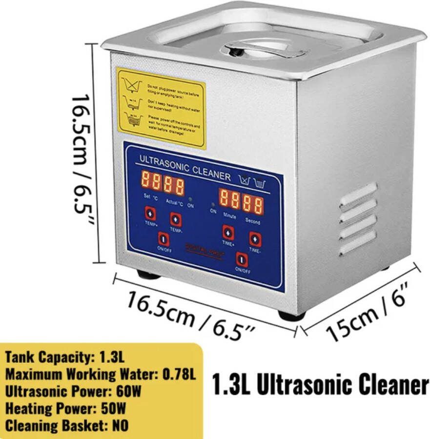Coco Professionele Ultrasoon Reiniger 1 3 L- 50W Verwarming Zilver