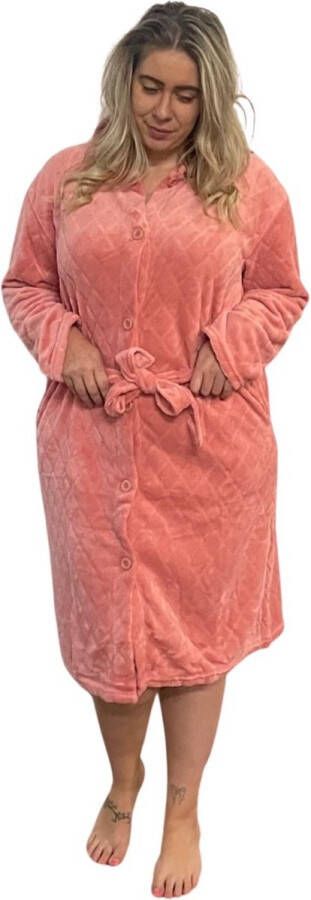 Cocodream Badjas met knopen – roze badjas voor dames badjas fleece – met knoopsluiting – zacht & warm maat M