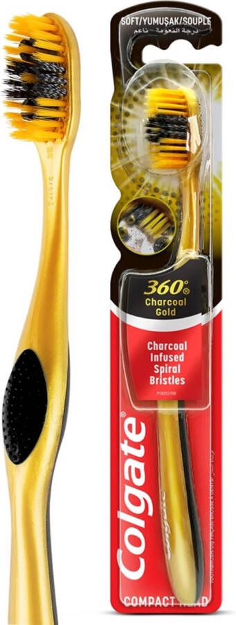 Colgate Charcoal Gold 360° Tandenborstel Soft Beschadigt Tandvlees Niet Reinigt Dieper en Effectiever 1 Stuk