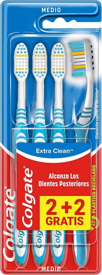 Colgate Extra Clean Medium Toothbrush Promotes Good Health Bucco-Dental Deep Cleans Reaches Bottom Teeth Pack of 4 Toothbrushes