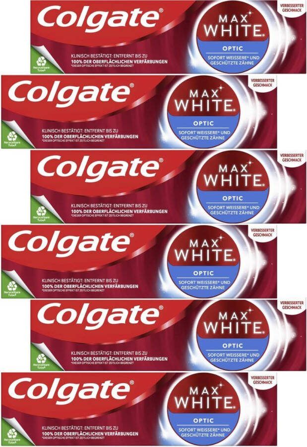 Colgate Max White Optic Tandpasta 6 x 75 ml Direct Wittere Tanden Whitening Tandpasta