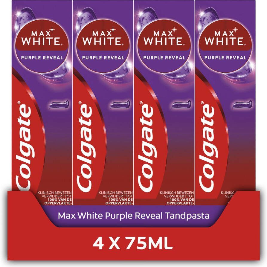Colgate Max White Purple tandpasta Voor direct wittere tanden 4 x 75ml Voordeelverpakking