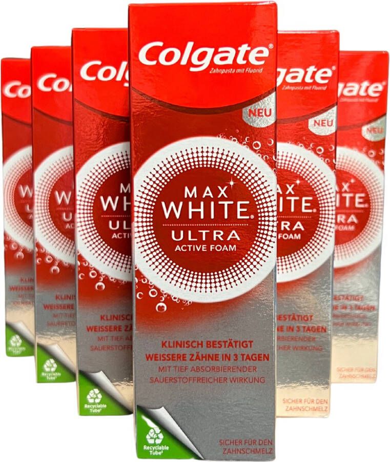 Colgate Max White Ultra Active Foam Whitening Tandpasta 50ml Voordeelverpakking 6 x 50 ml