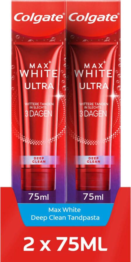Colgate Max White Ultra Deep Clean Whitening Tandpasta 2 x 75 ml Voor Witte Tanden Voordeelverpakking