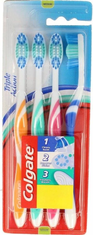 Colgate Tandenborstel Triple Action Medium 3 x 4 stuks Voordeelverpakking