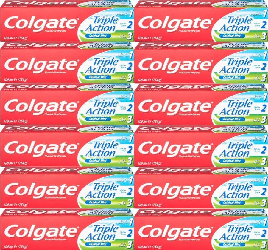 Colgate Tandpasta Triple Action Original Mint 12 x 100 ml Voordeelverpakking