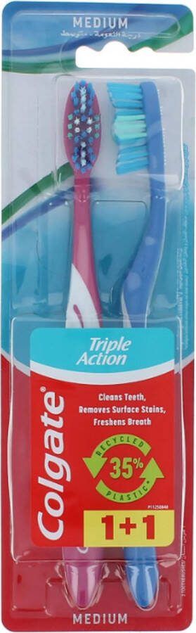 Colgate Triple Action 2 Pack Tandenborstel Medium Pink-Blue