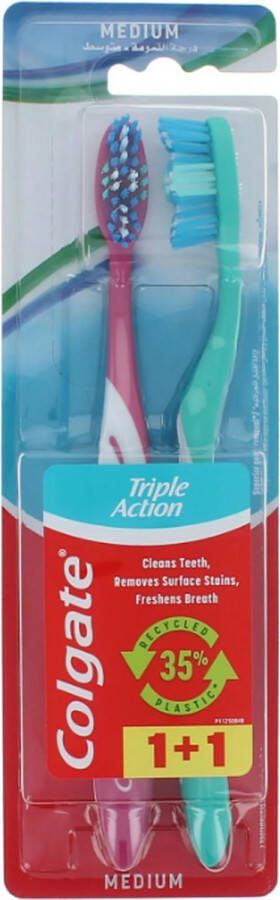 Colgate Triple Action 2 Pack Tandenborstel Medium Pink-Green