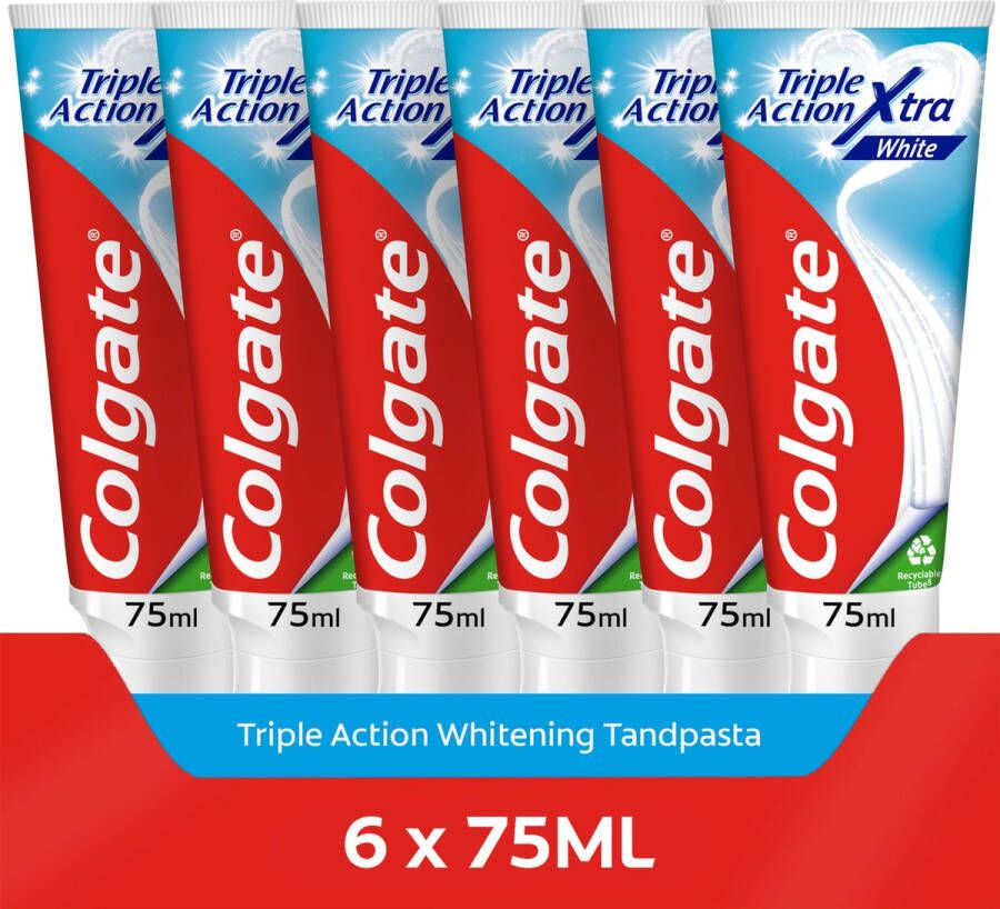 Colgate Triple Action Whitening tandpasta 6x75ml Voor Witte Tanden Voordeelverpakking