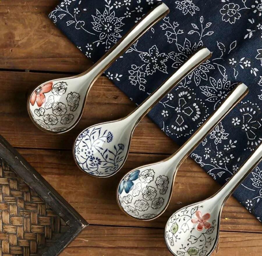 Collection 2000 Soeplepels Japanse lepels Ramenlepels 4 stuks Uniek design