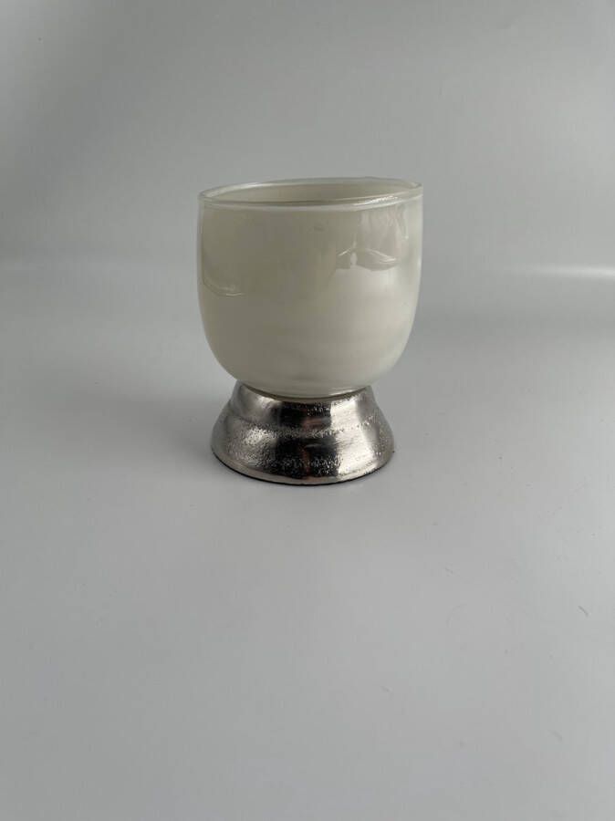 Colmore Waxinelichthouder wit glas op nikkel voetje 9 x 9 x h10 cm