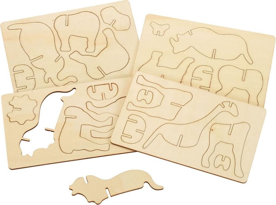 Colorations Maak en Versier je Houten 3D Puzzel Jungledieren Set van 4