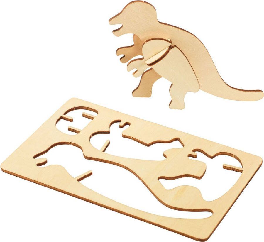 Colorations Maak en Versier je Houten 3D Puzzel Dinosaurus Set van 4