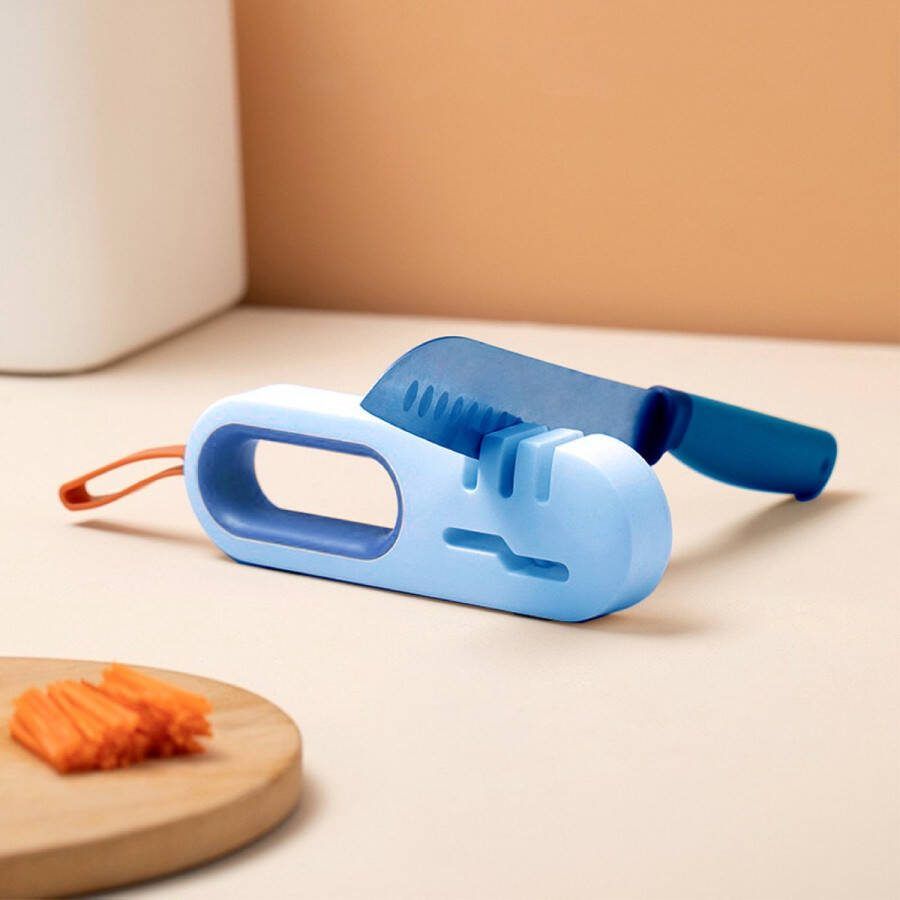 Colorful Sun 4-in-1 Professionele Messenslijper 1 Stuk Anti Slip Knife Sharpener Doortrekslijper Aanzetstaal Schaarslijper en 3-Traps Messen Slijper in één 3 verschillende slijpkoppen Grof en fijn Blauw