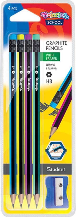 Colorino School Colorino-HB grafietpotloden-Grafietpotlood met gum-Met puntenslijper