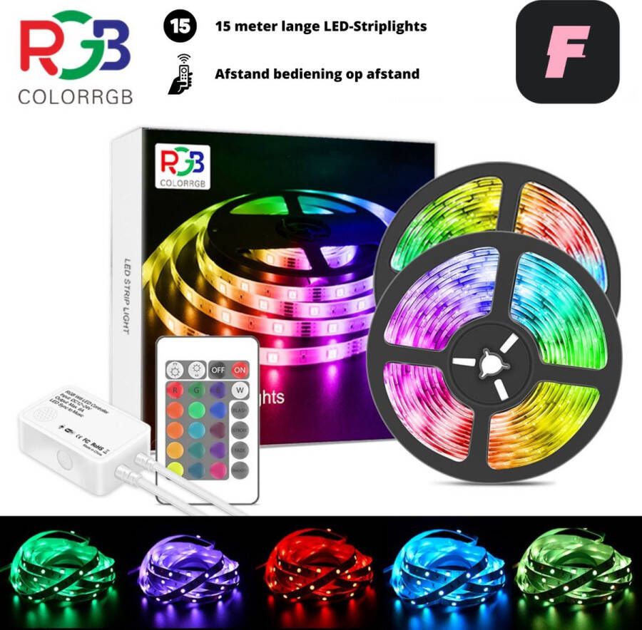 ColorRGB Fusion Tech Led Strip 15 Meter RBG SMD5050 20 kleuren Inclusief afstandsbediening Zelfklevend 12 leds per m Led light strip Led lights Led strips