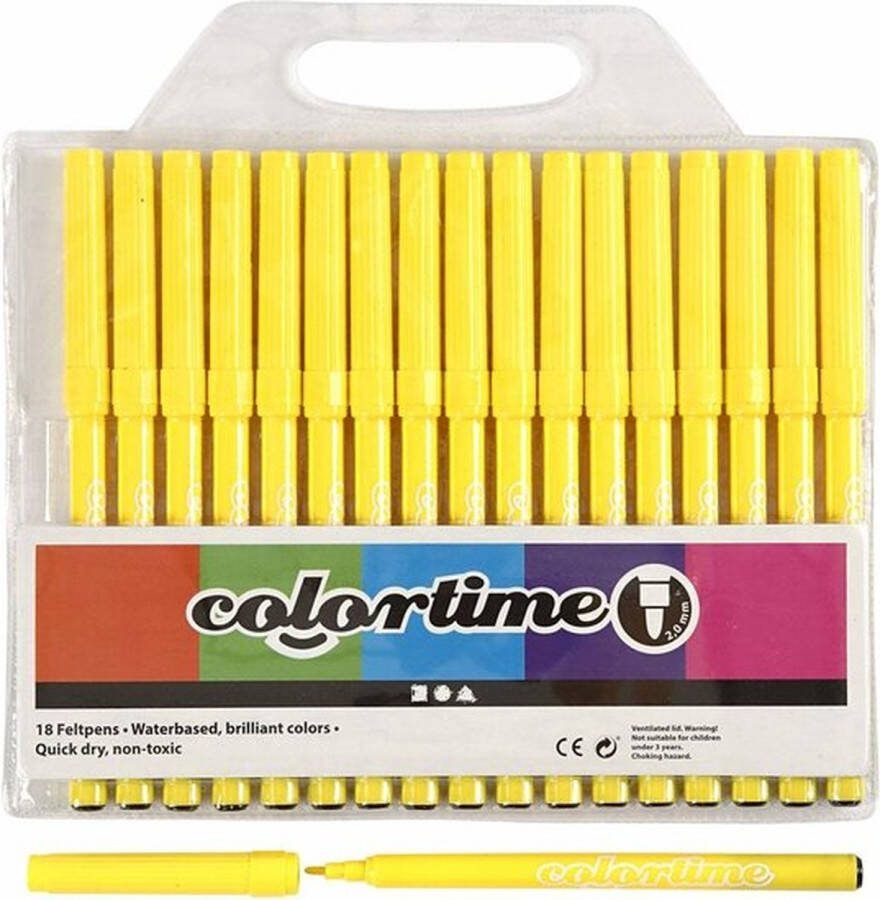 Colortime Stiften Viltstiften Citroengeel Semi Transparant Papier Karton Kleurboeken Lijndikte 2mm 18 stuks