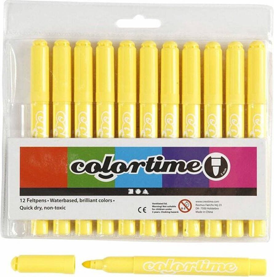 Colortime Stiften Viltstiften Citroengeel Semi Transparant Papier Karton Kleurboeken Lijndikte 5mm 12 stuks