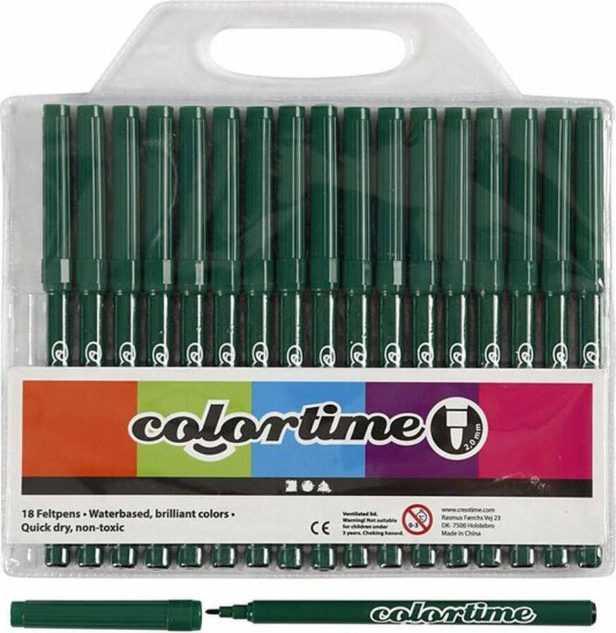 Colortime Stiften Viltstiften Donkergroen Semi Transparant Papier Karton Kleurboeken Lijndikte 2mm 18 stuks